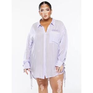 Savage Fenty Sleeve Shirt/Dress Women's Medium Woven SS Lace Up Lavender Coastal